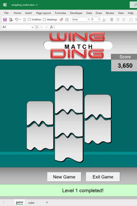 Wingding Match Excel game | Techronology