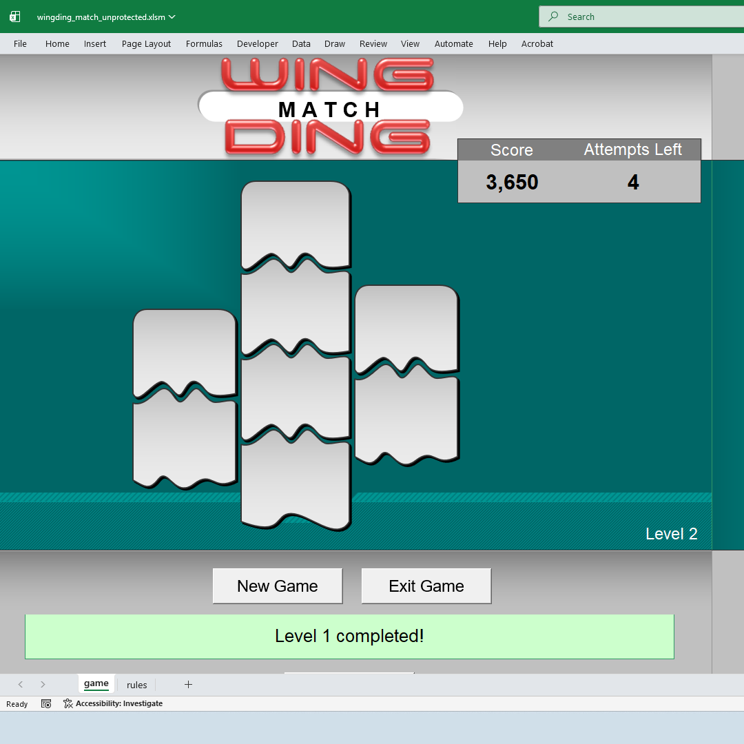 Wingding Match game for Excel - Level II | Techronology