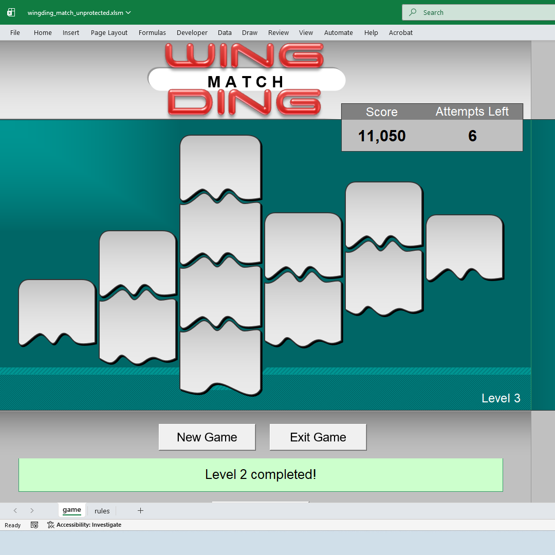 Wingding Match game for Excel - Level III | Techronology