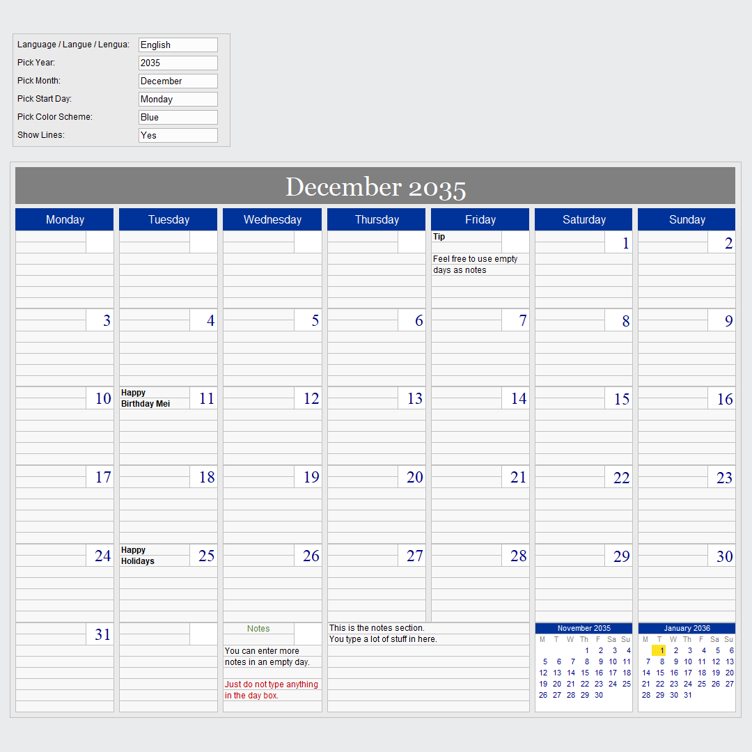 Office Monthly Calendar | Techronology