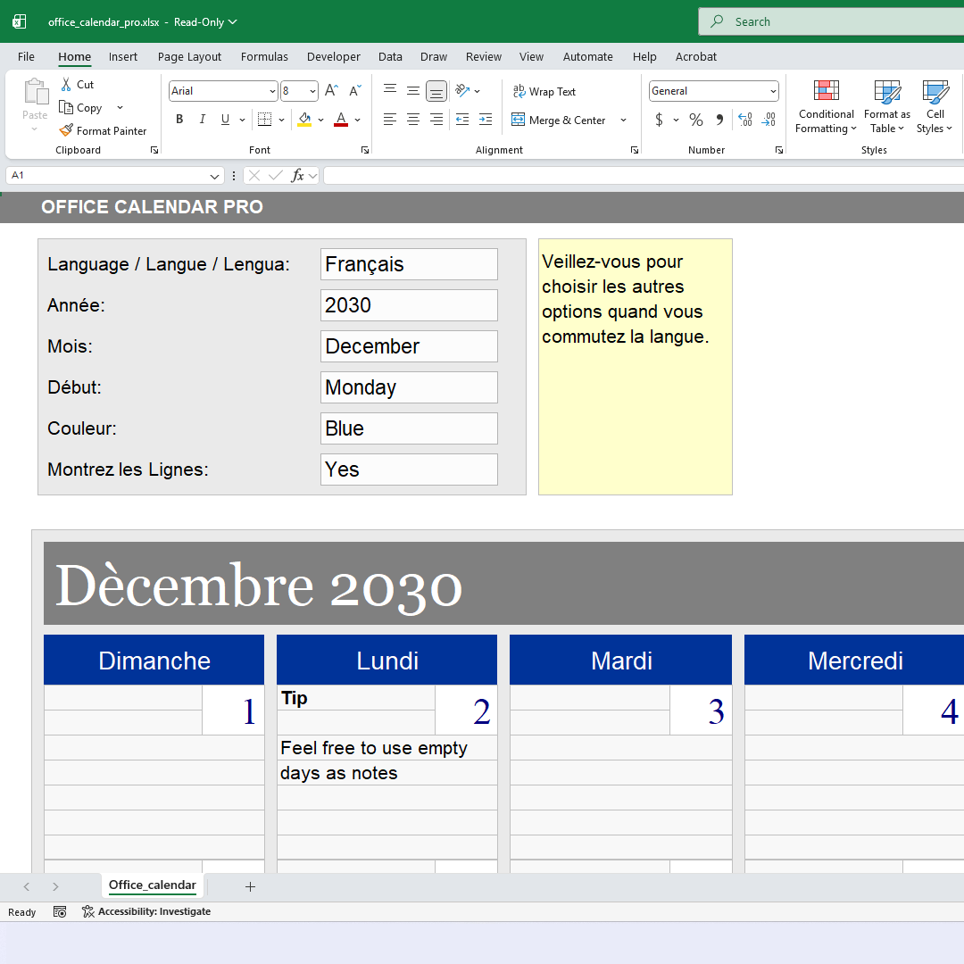 Office Monthly Calendar | Techronology