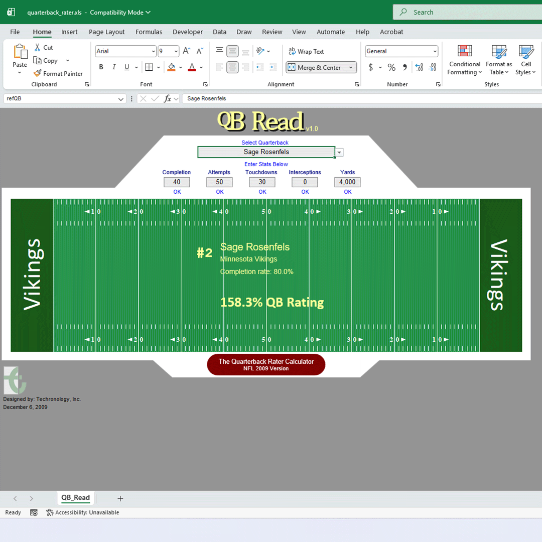 QB Read - Quarterback rating program | Techronology