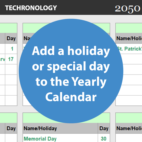 Add a holiday or special day to the Yearly Calendar