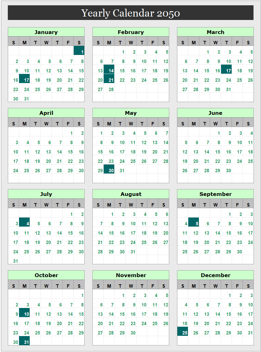 Dynamic Yearly Calendar for Excel