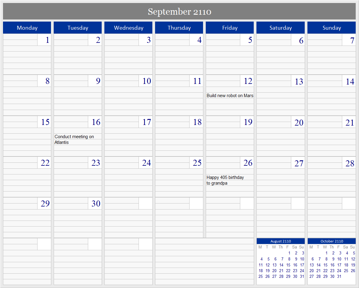 Ultimate Monthly Calendar for Excel
