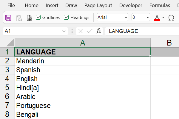 Languages – Excel data module