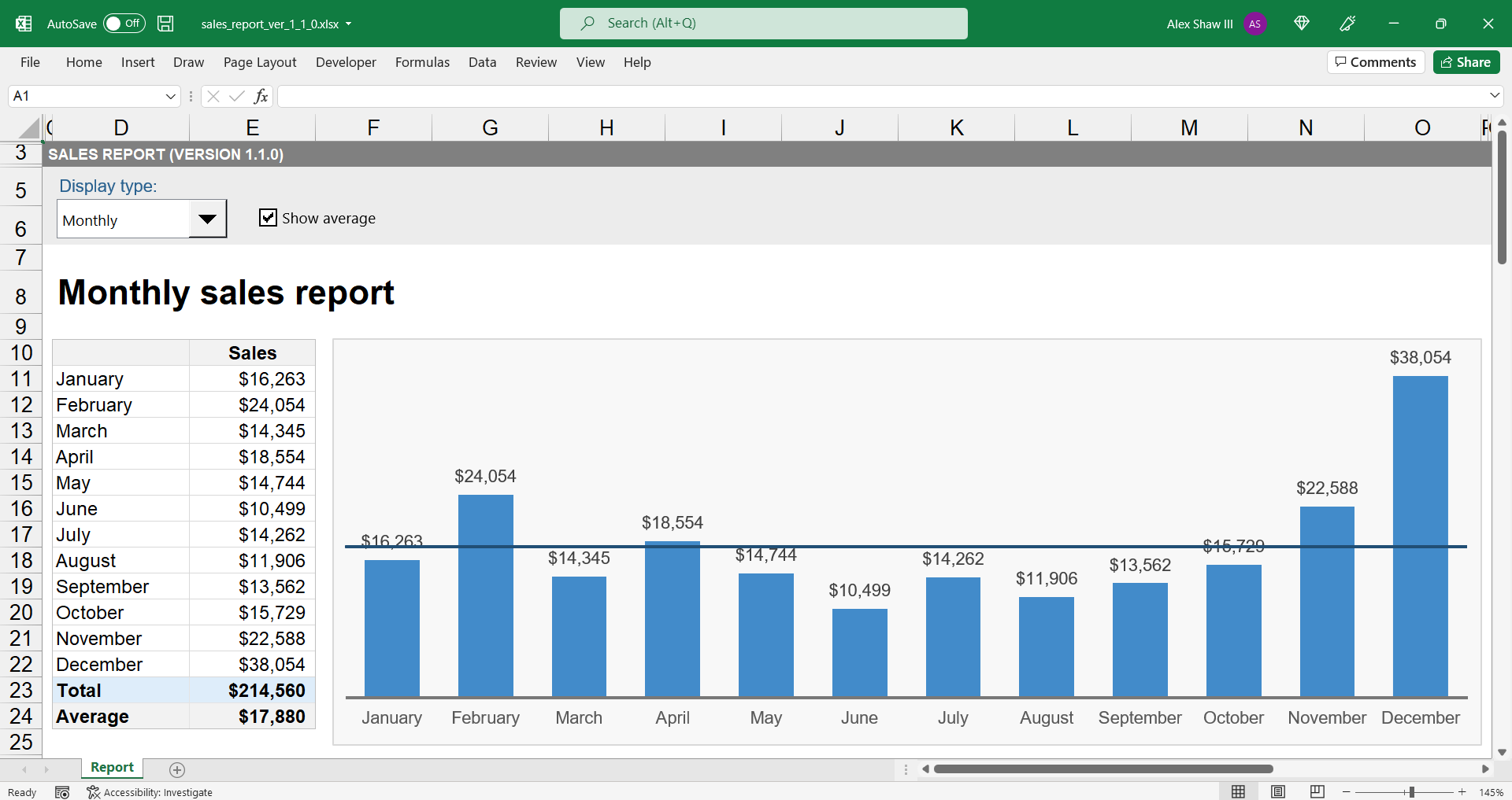 Sales reporting dashboard for Excel