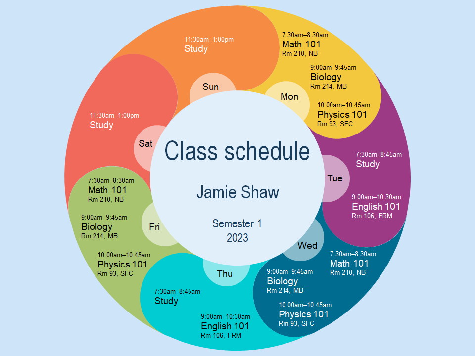 Fancy class schedule design, using the Donut Maker and PowerPoint