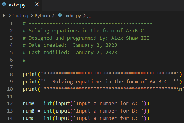 Solve basic linear equation Ax+B=C in Python