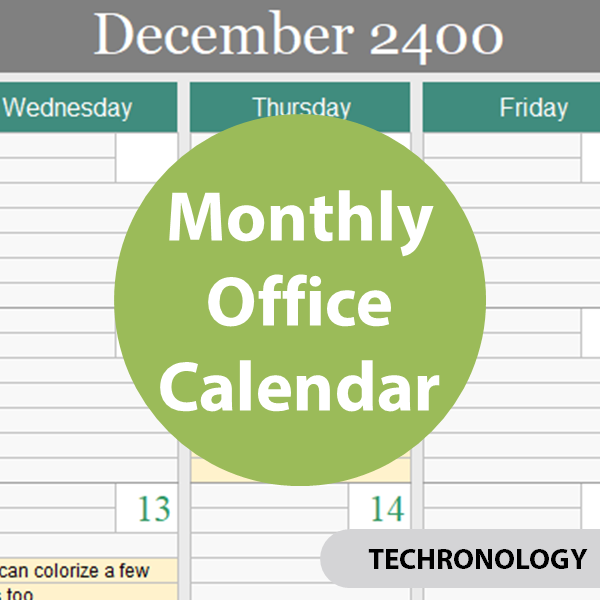 Monthly Office Calendar tool for Excel