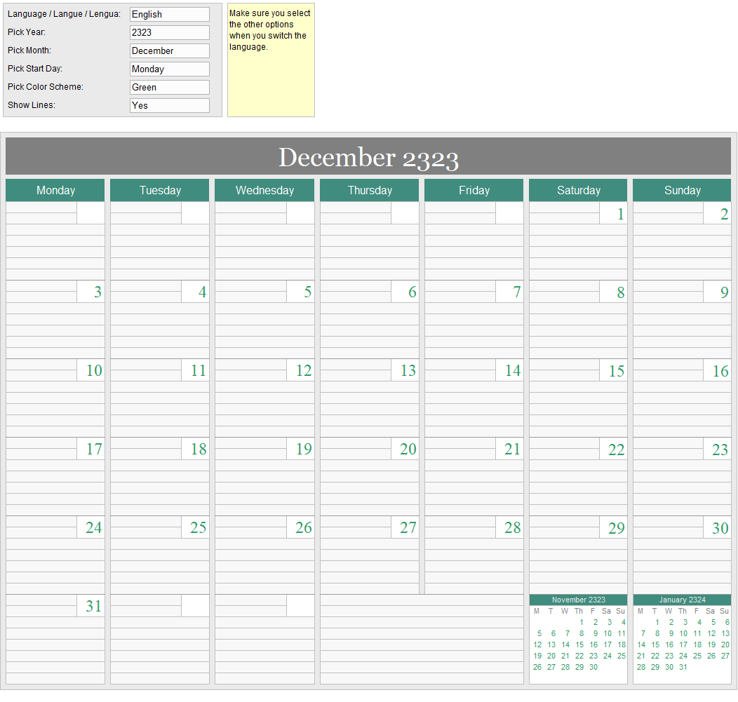 Office Calendar for Excel - Techronology
