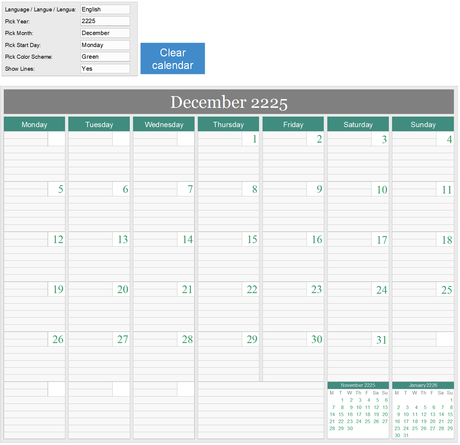Office Enterprise Calendar for Excel - Techronology