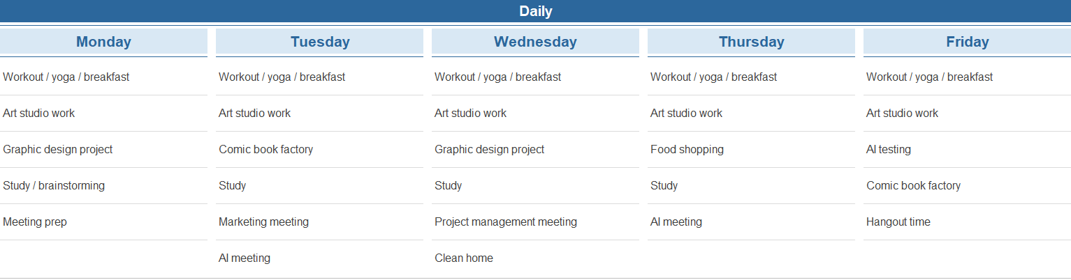 Personal Task Schedule - Daily view - Techronology