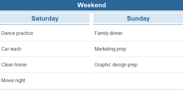 Personal Task Schedule - Weekend section - Techronology