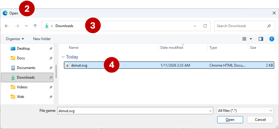 Steps 2 to 4 - Open dialog box, navigate to downloads folder, select file, and click Open - Techronology