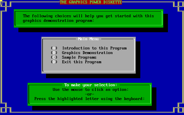 Graphics Power Diskette - Opening Menu with ASCII frame - Techronology